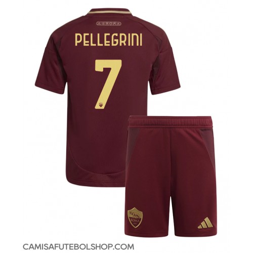 Camisa de time de futebol AS Roma Lorenzo Pellegrini #7 Replicas 1º Equipamento Infantil 2024-25 Manga Curta (+ Calças curtas)